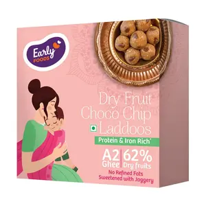 Early Foods : A2 Ghee Dry Fruit Choco Chip Laddoo|Dry Fruit Laddu With Chocolate|Dry Fruits Laddoo For Kids Snack|Sugar Free Sweets With Jaggery|Pregnancy Snack & Lactation Snack,250 Gram