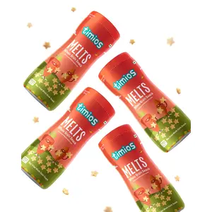 Timios Melts Wholegrain Preservative Free Teething Puffs for Kids, Carrot & Cumin, No Maida, Not Fried, Rich in Iron &Fiber, Travel Friendly, Healthy Snacks for Kids, Snacks Combo, Pack of 4, 50g Each