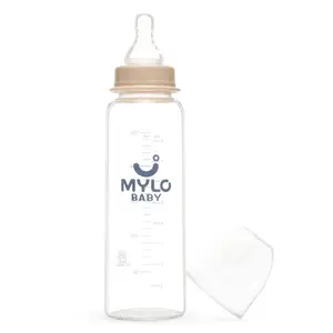 Mylo Baby Glass Feeding Bottle 250ml | BPA Free | Anti-Colic | 100% Food Grade | Feels Natural Baby Bottle | Stain & Odor Free