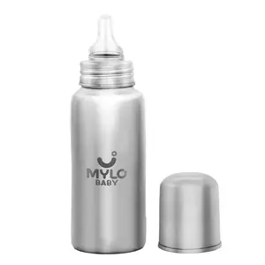 Mylo Baby Stainless Steel Feeding Bottle & Sipper | BPA Free | Anti-Colic | 100% Food Grade | Feels Natural Baby Bottle | Non-Toxic Rust Free (Stainless Steel, 250ml)