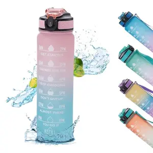 Kuber Industries Motivational Water Bottle with Time Marker | Sipper Water Bottle for Kids & Adults with Straw | For Gym, Home, Office & School | Pink Blue -1 L