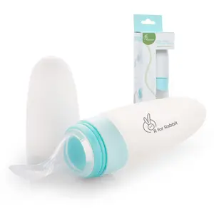 R for Rabbit First Feed Food Feeder with 90ml Capacity for 4M+ Baby, Premium Soft Silicone Food Grade BPA Free for Cereals, Infant, Kids (Red)