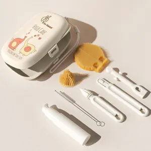 R for Rabbit Hygo Care Jumbo Baby Bottle Cleaning Brushes, Nipple, Straw & Feeding Bottle Cleaner Set with 30 ml Travel-Sized Spray Container, BPA-Free Silicone Bristles, Built-in Drying Rack (Beige)