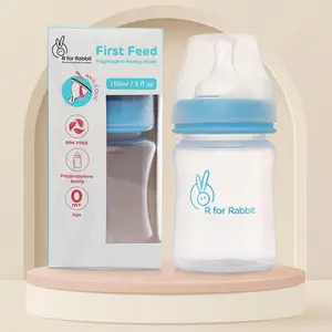 R for Rabbit First Feed 150 ml Baby Feeding PP Bottle with Anti-Colic Wide Neck, BPA Free Soft Silicone Nipple, Milk Feeder for New Born/Infants/Toddler Kids of 0+ Months (Lake Blue)