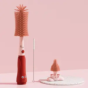 R for Rabbit Hygo Care Bunny 3-in-1 Cleaning Brushes for Baby Bottles, Straw & Nipple, BPA-Free Soft Silicone Bristles, Easy to Clean Bottles Corner, Hidden Storage & Adorable Design Cleaner (Red)