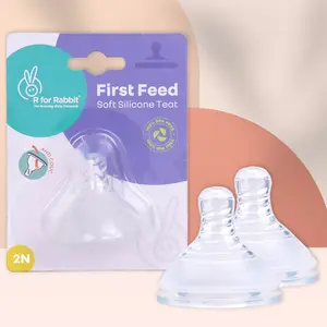R for Rabbit First Feed Soft Silicone Nipple Teat for R for Rabbit Glass Bottles, PP Bottles and Stainless Steel Bottles (Size - S) Pack of 2