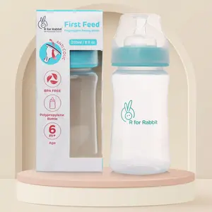 R for Rabbit First Feed 250 ml Baby Feeding PP Bottle with Anti-Colic Wide Neck, BPA Free Soft Silicone Nipple, Milk Feeder for New Born/Infants/Toddler Kids of 6+ Months (Sea Green)