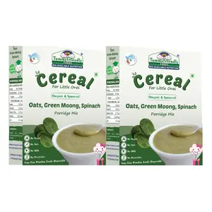 TummyFriendly Foods Certified Organic Oats, Sprouted Green Moong, Spinach Porridge Mix | Oats for Baby Food | Made of Sprouted Whole Green Moong, Oats and Baby Spinach | 400g, (200g each pack)