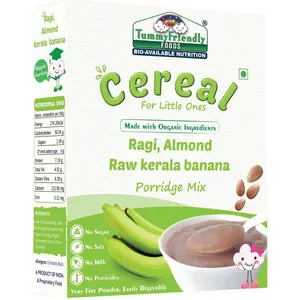 TummyFriendly Foods Organic Sprouted Ragi, Almonds, Raw Kerala Banana Porridge Mix | Made of Sprouted Ragi Powder | Available in Trial Baby Packs too | Shelf-life 9 month | 200g