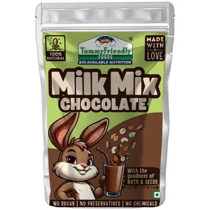 Tummy Friendly Chocolate Milk Mix for kids. Made of organic nuts, seeds, jaggery and premium cocoa powder, healthy milk mix for 1 year old baby, toddlers, 2 year, 3 year old baby and elder kids. Health drink for kids. kids chocolate milk powder mix - 100g