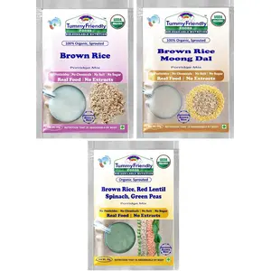 TummyFriendly Foods Certified Organic Brown Rice Porridge Mixes | Rich in Gamma-Aminobutyric Acid (GABA), Protein | Made of Organic Sprouted Brown Rice | No Sugar, No Salt, No Chemicals, No Pesticides & No GMO | 3 Packs, 50g Each