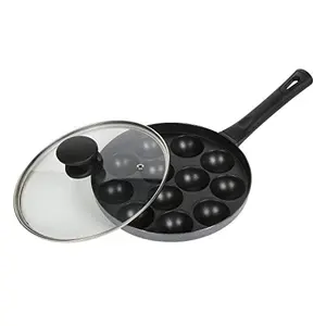 Appam Patra 12 Cavity Long Handle with Glass Lid Multicolor