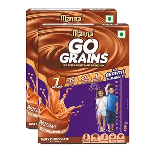 Manna Go Grains Nutrition Powder for Kids. Supports Growth and Immunity. Made with Ragi Bajra (7 Grains Millets and Pulses. Chocolate Flavor 800g (400g Pack of 2)