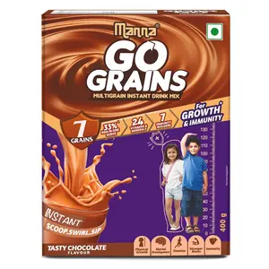 Manna Go Grains Nutrition Powder for Kids. Supports Growth and Immunity. Made with Ragi Bajra (7 Grains Millets and Pulses. Chocolate Flavor 400g