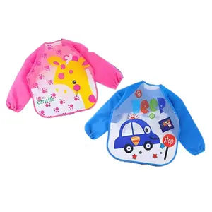 BabyGo Washable 2 Pcs Long Sleeve Bibs Waterproof Baby Bibs Toddler Sleeved Bib Baby Smock for Eating Feeding 6-24 Months (Multicolor)
