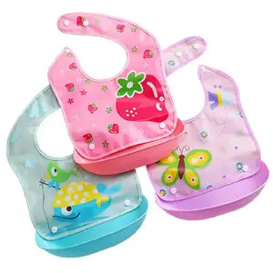 BabyGo Silicone Baby Detachable Waterproof Apron Bibs Waterproof Washable & Reusable Non Messy Easy Cleaning Adjustable Neckline with Buttons (Set Of 3)