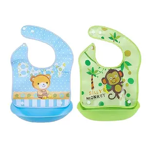 BabyGo Silicone Baby Detachable Waterproof Apron Bibs (Set of 2) Random Color
