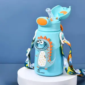 R for Rabbit Steebo Zoobie Premium Stainless Steel Water Sipper for Baby Spill Proof BPA Free Soft Silicone Straw Drinking Sipper for Kids of 12+ Months (550ml Blue Dino)