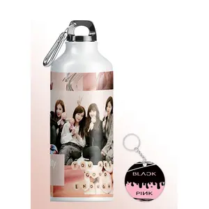 NH10 DESIGNS Black Pink Sipper Blackpink Signature Sipper with Keychain Gift for Girls Boys Brother Sister Hd Printed Water Bottle 600ml Pack of 2(BPSIPPSK-01) (Aluminum)
