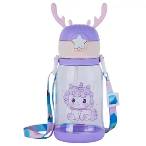 SKYTONE Cute Kids Water Bottle with Sipper Water Bottle for kids Sipper Bottle for Kids - Anti-leak Cartoon Kids Water Bottle for Kids (600 ML) (Purple)