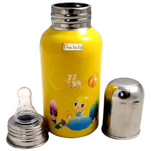 Prisha India Craft 304 Stainless Steel Bottle for Milk Water Juice Printed Design Capacity 330 ML Yellow