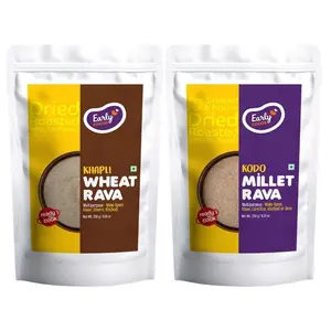 Early Foods : Assorted Pack of 2 - Kodo Millet Rava & Khapli Wheat Rava | Ready-to-Cook Millet Rava | Instant Millet Suji | Roasted Millet Rava | Millet Idli Rava | Instant Breakfast Mix