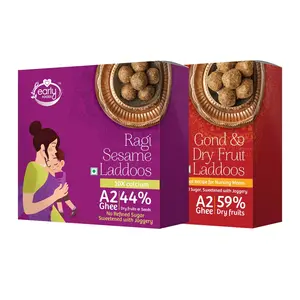 Early Foods Assorted Pack of 2: A2 Ghee Ragi Til Laddu & Gond Laddu with Jaggery | Gond Ke Laddu | Desi Ghee Dink Laddu | postpartum ladoo | Sugar Free Laddu