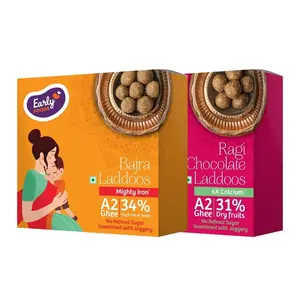 Early Foods Assorted Pack of 2: A2 Ghee Bajra & Ragi Chocolate Laddoo | Pearl Millet Laddu | Ragi Laddu with Jaggery | Gluten Free Laddu | Millets Laddoo | postpartum ladoo