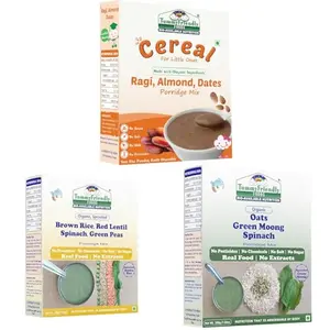Tummy Friendly Stage3 Organic Cereal for Little Ones. Sprouted Ragi Brown Rice Oats. Available in Baby Trial Packs. Real Food No Harmful Ingredients. Shelf life 8 Months