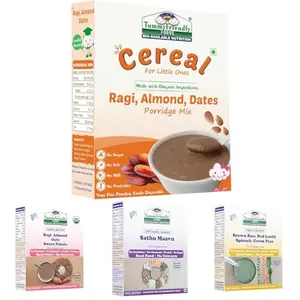 Tummy Friendly Stage3 Organic Cereal for Little Ones Monthly Combo. Sprouted Ragi Oats. Available in Baby Trial Packs. Real Food No Harmful Ingredients. Shelf life 6 Months