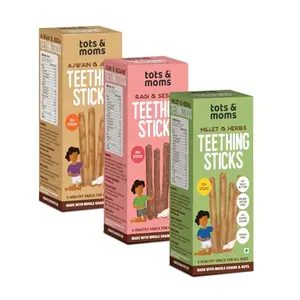Tots and Moms Teething Sticks Made with Jaggery for Kids 12Months+ Pack of 3-150g Each | No Maida No Sugar No Preservatives | Nourishing Teething Treat