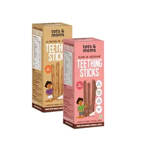 Tots and Moms Teething Sticks | Ajwain & Jeera | Ragi & Sesame | Pack of 2-150g Each