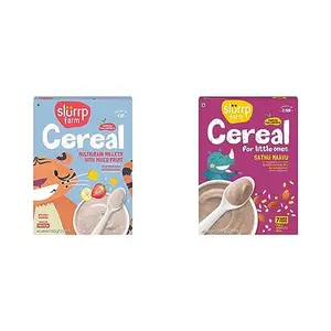 Slurrp Farm Multigrain Millets Cereal with Mixed Fruits and Rice Crispies 300g & Slurrp Farm Sathu Maavu Multigrain Health Mix with The Goodness of Ragi Dals & Almonds| 200g
