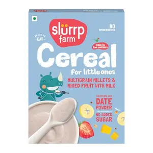 Slurrp Farm Multigrain Millets and Mixed Fruits with Milk | Mildly Sweetened with Date Powder | No Preservatives | Instant Cereal 200g