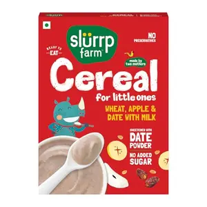 Slurrp Farm No Added Sugar Instant Cereal | Wheat Apple & Date with Milk | No Preservatives | Mildly Sweetened with Date Powder | 200g