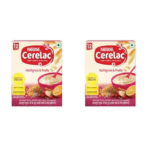 CERELAC Nestle Baby Cereal with Milk Multigrain & Fruits From 12 to 24 MonthsStage 4 Source of Iron & Protein 300g (Pack of 2)
