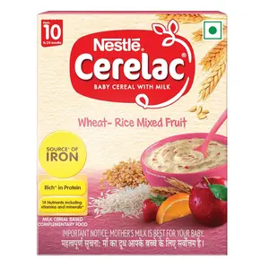 CERELAC Baby Food Cereal | Wheat Rice Mixed Fruit for 10 to 24 Months Baby | Source of Iron & Protein | Instant Baby Food Cereal | 300g