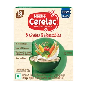 CERELAC Baby Cereal | No Refined Sugar | 5 Grains & Vegetables for 18-24 Months Baby | Omega 3 Iron Protein Calcium Vitamin D for Babies | Instant Infant Cereal | Travel Friendly | 300g