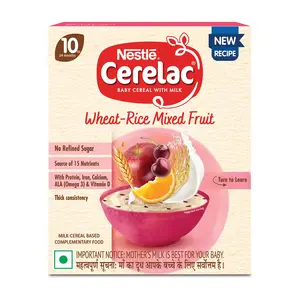 CERELAC Baby Food Cereal | No Refined Sugar | Wheat Rice Mixed Fruit for 10 to 24 Months Baby | Omega 3 Iron Protein Calcium Vitamin D for Babies | Instant Baby Food Cereal | 300g