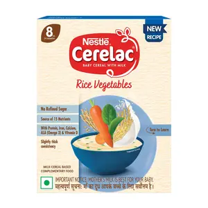 CERELAC Baby Food Cereal | No Refined Sugar | Rice Vegetables for 8 to 24 Months Baby | Omega 3 Iron Protein Calcium Vitamin D for Babies | Instant Baby Food Cereal | 300g