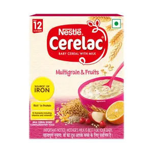CERELAC Baby Cereal with Milk  Multigrain & Fruits  From 12 to 24 Months Stage 4 Source of Iron & Protein  300g Bag-In-Box Pack