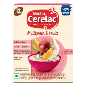 CERELAC Baby Food Cereal | No Refined Sugar | Multigrain & Fruits for 12 to 24 Months Baby | Omega 3 Iron Protein Calcium Vitamin D for Babies | Instant Baby Food Cereal | 300g