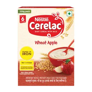 CERELAC Baby Food Cereal | Wheat Apple for 6 to 24 Months Baby | Source of Iron & Protein | Instant Baby Food Cereal | 350g