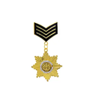 Metal Designer Brooch Medal Star with Semi-Precious Cubic Zirconia