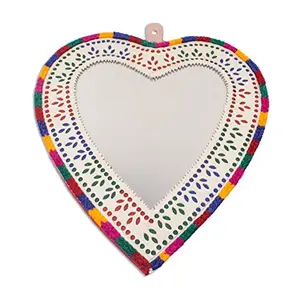 Leather Craft Punch Work Handcrafted Decorative Mirror Mirror Heart - Large Size - 28 cm x 28 cm x 0.5 cm