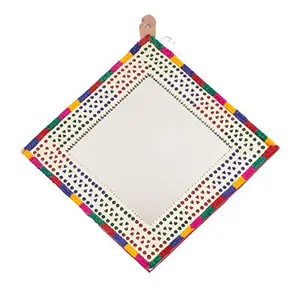 Leather Craft Punch Work Handcrafted Decorative Mirror Mirror Square - Medium Size - 33 cm x 33 cm x 0.5 cm