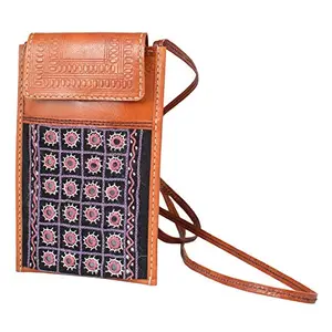 Pure Leather Aabhala Work Embroidery Leather Craft MOBILE COVER EK-MBC-0021 Pink (20 13 1)