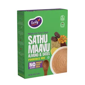 Early Foods - Sathu Maavu with Almonds & Dates | No added sugar, No Salt, No Milk Porridge Mix | 100% Natural Multigrain Millets & Ragi Cereal | 200g