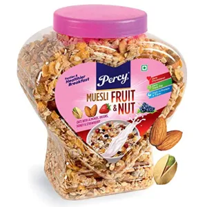 Percy Breakfast Cereal Muesli Fruit and Nut with Oats Almonds Raisins Honey and Dried Fruits Jumbo Jar [Multigrain High Fibre] Jar 800 g