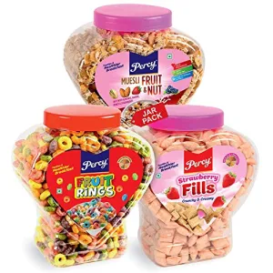 Percy Multigrain Breakfast Combo (Muesli Fruit & Nut Strawberry Fills Fruit Rings Cereals) 3 Jumbo Jars 1.53kg Jar 1530 g